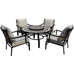 LG Outdoor Casablanca 4-Seater Round Table & Armchair Lounge Set with Firepit & Lazy Susan